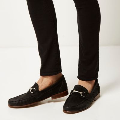 Black leather snaffle loafers